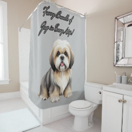 Furry Bliss: Spielerisches Pup in Soft Hues Duschvorhang