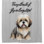 Furry Bliss: Spielerisches Pup in Soft Hues Duschvorhang (Vorderseite)