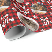 Furry & Bright Cat Foto Buffalo Kariert Snowflake Geschenkpapier (Rolleneckpunkt)