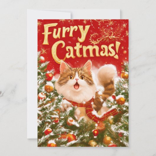 "Furry Catmas!" Flache Feiertagskarte (Vorderseite)