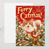"Furry Catmas!" Flache Feiertagskarte (Vorne/Hinten)