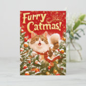 "Furry Catmas!" Flache Feiertagskarte (Stehend Vorderseite)