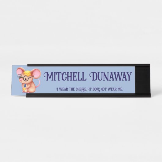 Furry Cheese Man Business Mouse Krawatte Nerdy Schreibtischnamensplakette (Vorderseite )