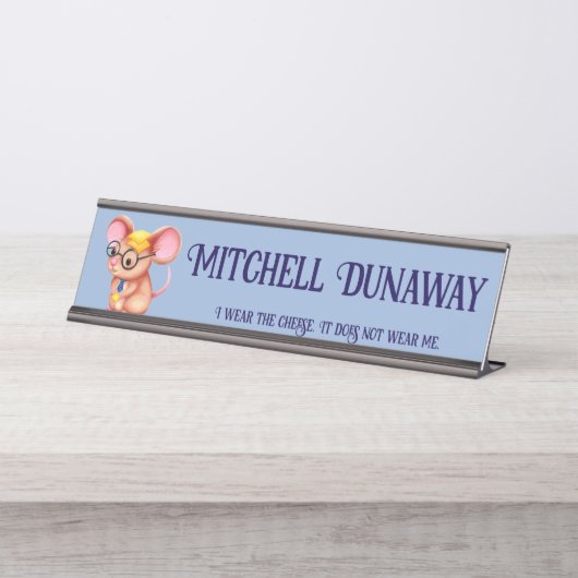 Furry Cheese Man Business Mouse Krawatte Nerdy Schreibtischnamensplakette (Vorderseite )