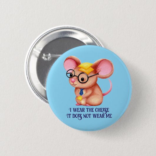 Furry Cheese Man Business Mouse Tie Glasses Nerdy Button (Vorne & Hinten)