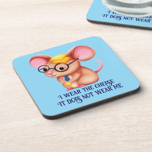 Furry Cheese Man Business Mouse Tie Glasses Nerdy Getränkeuntersetzer (Linke Seite)