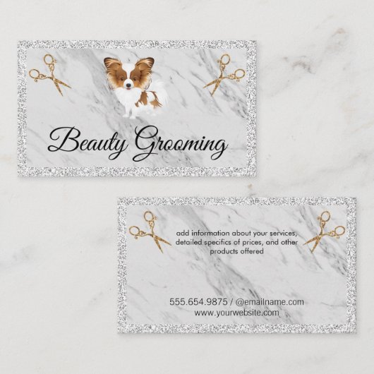 Furry Dog | Schere | Marmor Visitenkarte (Vorne/Hinten)