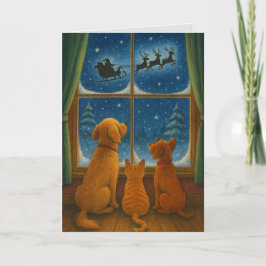 Furry Friends Looking at Santa Custom Christmas Karte