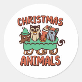 Furry Friends on the Sleigh Ride Runder Aufkleber