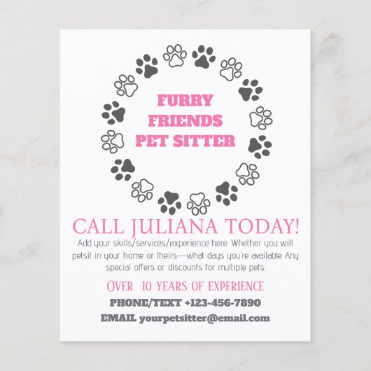 Furry Friends Pet Sitter Pink Business Flyer (Vorne)