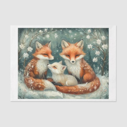 Furry Fuchs Familie in schneebedeckter Weihnachtsz Seidenpapier (Vorderseite)