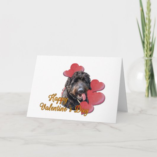 Furry Goldendoodle Black Happy Valentine Day Herz Karte (Vorderseite)