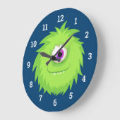 Furry Green Little Monster Große Wanduhr (Winkel)
