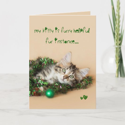 Furry hilfsbereite Weihnachtsdekoration Kätzchen Feiertagskarte (Vorderseite)