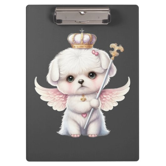Furry Joy: Angel Wing Maltese Dog Welppy Gift Klemmbrett (Vorderseite)