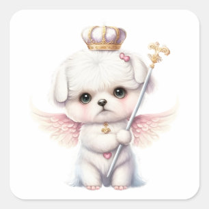 Furry Joy: Angel Wing Maltese Dog Welppy Keych Quadratischer Aufkleber