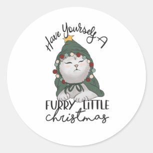 Furry Little Christmas Niedlich Cat Christmas Robe Runder Aufkleber