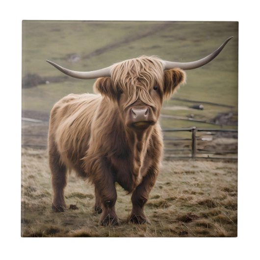 **"Furry Majestät: The Wooly Brown Highland Cow"** Fliese (Vorderseite)