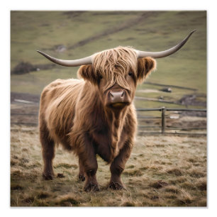 **"Furry Majestät: The Wooly Brown Highland Cow"** Fotodruck