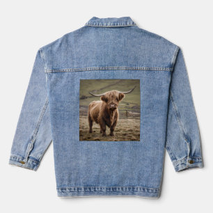 **"Furry Majestät: The Wooly Brown Highland Cow"** Jeansjacke