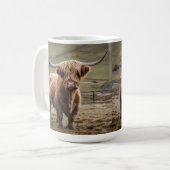 **"Furry Majestät: The Wooly Brown Highland Cow"** Kaffeetasse (Vorderseite Links)