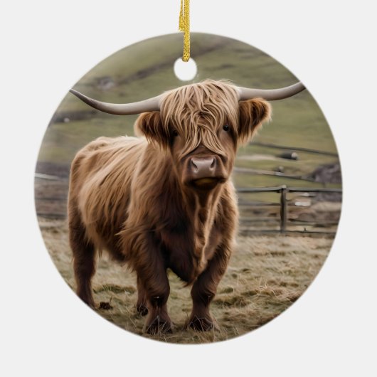 **"Furry Majestät: The Wooly Brown Highland Cow"** Keramik Ornament (Hinten)
