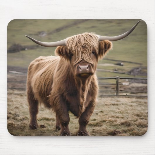 **"Furry Majestät: The Wooly Brown Highland Cow"** Mousepad (Vorne)