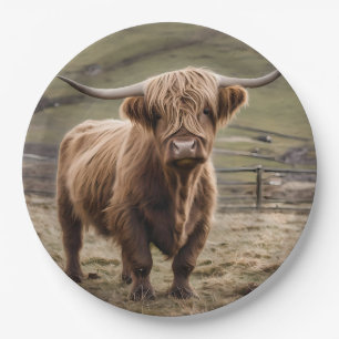 **"Furry Majestät: The Wooly Brown Highland Cow"** Pappteller