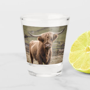 **"Furry Majestät: The Wooly Brown Highland Cow"** Schnapsglas