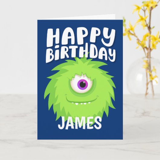 Furry Monster Blue Birthday Karte (Gelbe Blume)