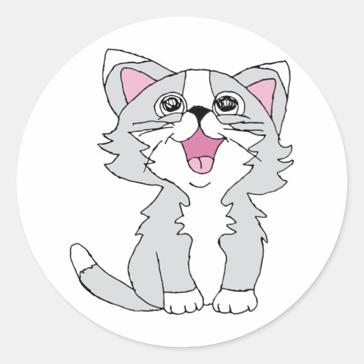 Furry Niedlich Cat Ästhetische Happy Cat Clipart Z Runder Aufkleber (Vorderseite)