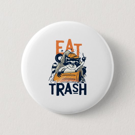 Furry Raccoon mit Trash Text essen Button (Vorderseite)