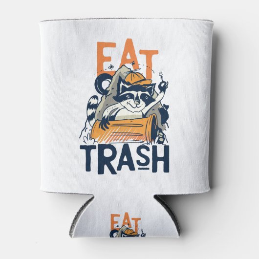Furry Raccoon mit Trash Text essen Dosenkühler (Vorderseite)