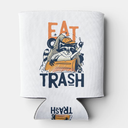 Furry Raccoon mit Trash Text essen Dosenkühler (Rückseite)