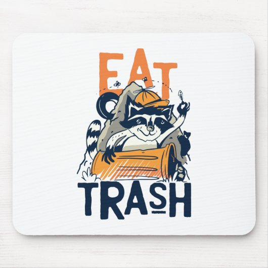 Furry Raccoon mit Trash Text essen Mousepad (Vorne)