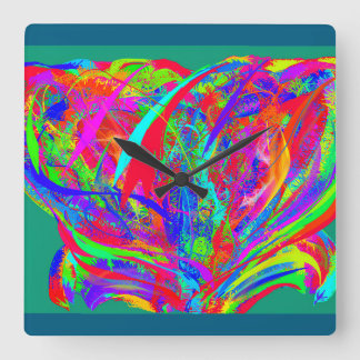 Furry Rainbow Colored Flower Quadratische Wanduhr