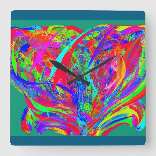 Furry Rainbow Colored Flower Quadratische Wanduhr (Vorderseite)