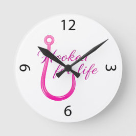 Fürs Leben an den Haken Pinker Angelhaken Runde Wanduhr