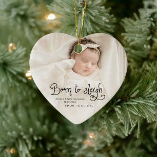 Fürs Schlittenfahren geboren Baby-Foto-Geburtsstat Keramik Ornament