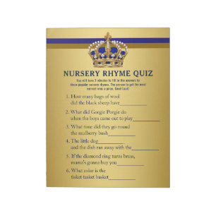 Fürst Baby Shower Spiele Fürst Kinderreim-Quiz Notizblock