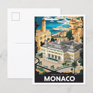Fürstentum Monaco Vintage Illustration Postkarte