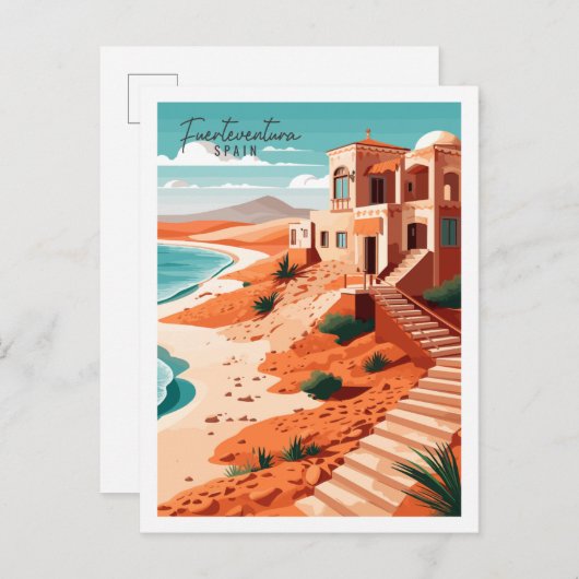 Fürteventura Spanien Vintage Illustration Postkarte (Vorne/Hinten)