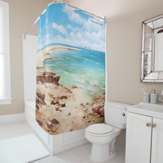 Fürteventura Vintage Illustration Duschvorhang (Beispiel)