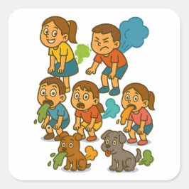 Furz Angriff! Funny Kids & Hunde Gross Out Cartoon Quadratischer Aufkleber