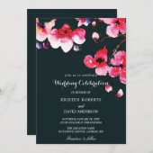 Fuschia-Baum und Schwarze Hochzeitseinladungen Einladung (Vorne/Hinten)