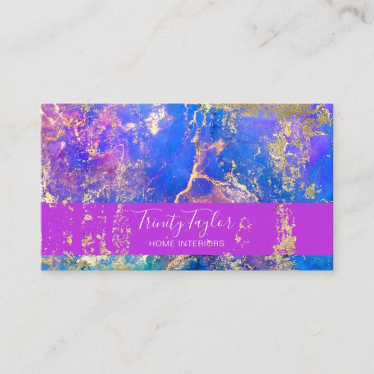 Fuschia Blue Marble Ink & Gold Foil  Visitenkarte (Vorderseite)