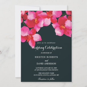 Fuschia Blumen und Schwarze Hochzeitseinladungen Einladung