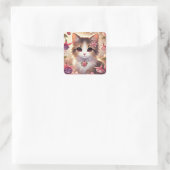 Fuschia Cat Quadratischer Aufkleber (Tasche)