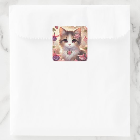 Fuschia Cat Quadratischer Aufkleber (Tasche)
