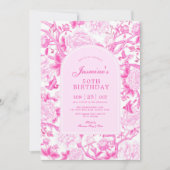 Fuschia Chinoiserie Blumengarten 50. Geburtstag Einladung (Vorderseite)